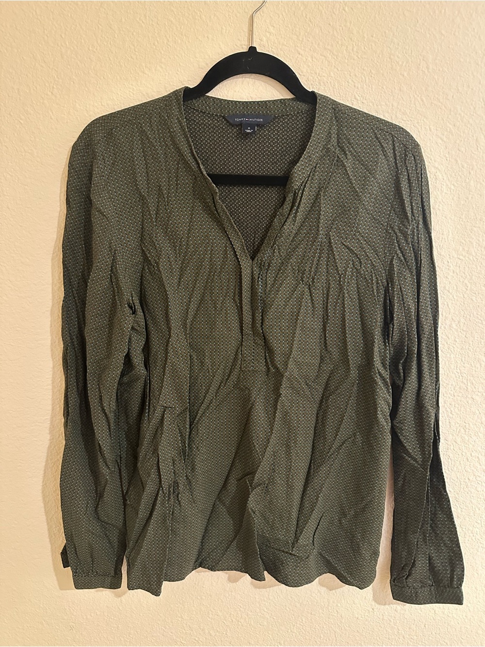Tommy Hilfiger Olive Green Blouse with Light Blue Dot Texture